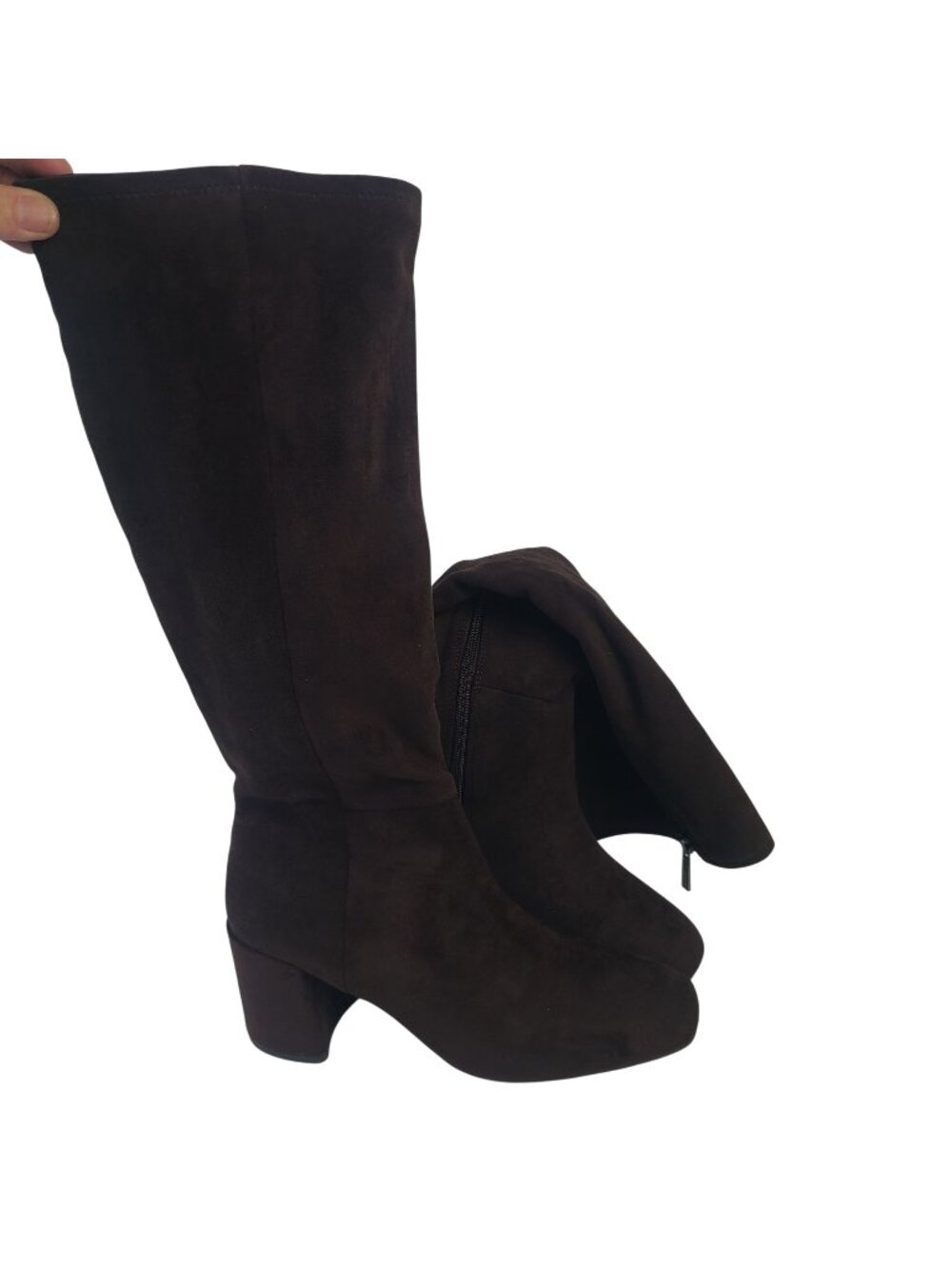 Anne Klein Womens Lacey Wide Calf Width Brown Suede Tall Boots Block Heel Sz 9WW